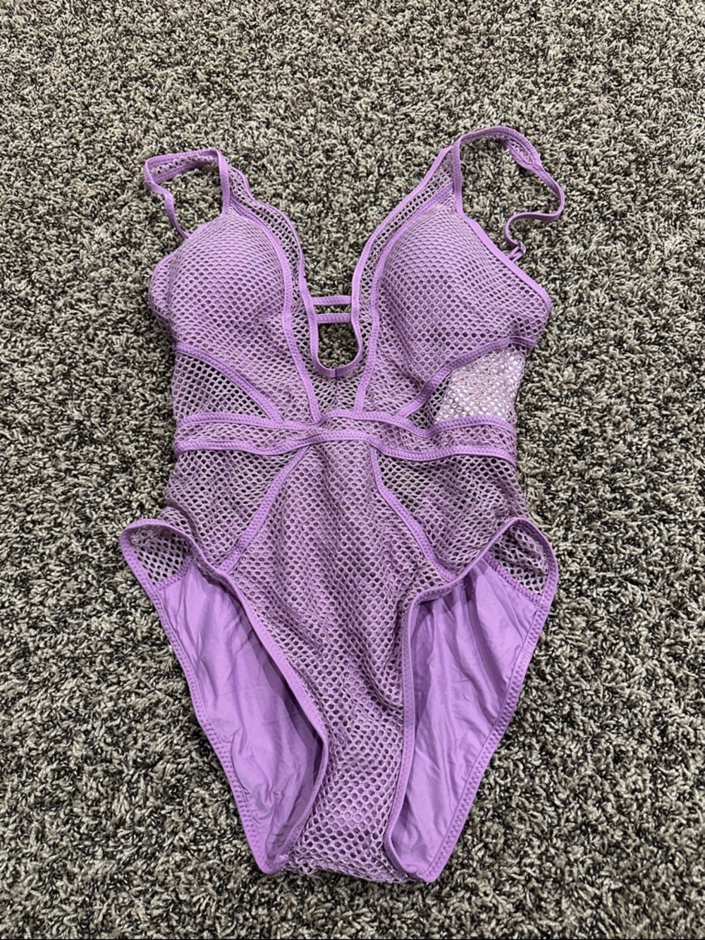 BECCA Lavender Mesh Plunge One-Piece Swimsuit